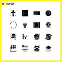 Group of 16 Solid Glyphs Signs and Symbols for diamound clockwise fashion arrow user Editable Vector Design Elements