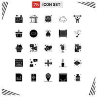 Set of 25 Commercial Solid Glyphs pack for lift fitness internet bot data computing Editable Vector Design Elements