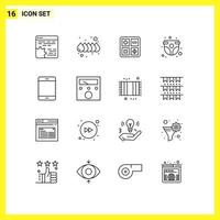 Group of 16 Modern Outlines Set for computers childhood back to school child baby Editable Vector Design Elements