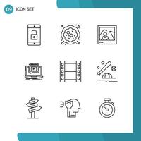 Vector Pack of 9 Outline Symbols Line Style Icon Set on White Background for Web and Mobile