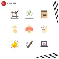 Set of 9 Commercial Flat Colors pack for gestures finger tree click open book Editable Vector Design Elements