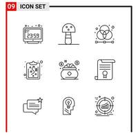 9 General Icons for website design print and mobile apps 9 Outline Symbols Signs Isolated on White Background 9 Icon Pack vector