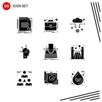 colección de 9 iconos vectoriales en estilo sólido símbolos de glifo perfecto de píxeles para web y signos de iconos sólidos móviles sobre fondo blanco 9 iconos vector