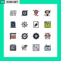 16 User Interface Flat Color Filled Line Pack of modern Signs and Symbols of costume idea hardware bulb business Editable Creative Vector Design Elements