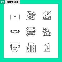 paquete de 9 iconos de estilo de línea establece símbolos de esquema para imprimir signos creativos aislados en fondo blanco 9 conjunto de iconos vector