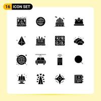 Modern Set of 16 Solid Glyphs Pictograph of design construction internet building moon Editable Vector Design Elements