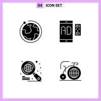 4 Icons in Solid Style Glyph Symbols on White Background Creative Vector Signs for Web mobile and Print