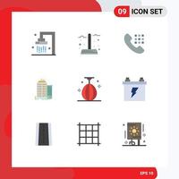 Flat Color Pack of 9 Universal Symbols of bag office season skyscaper keys Editable Vector Design Elements