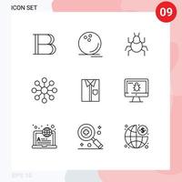 Pictogram Set of 9 Simple Outlines of cloth share watchkit server indian Editable Vector Design Elements