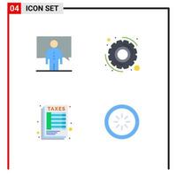 Set of 4 Vector Flat Icons on Grid for communication sheet person options tax Editable Vector Design Elements