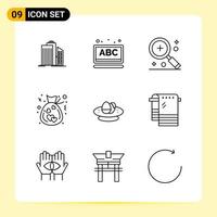 9 Creative Icons for Modern website design and responsive mobile apps 9 Outline Symbols Signs on White Background 9 Icon Pack vector