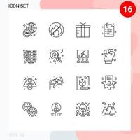 conjunto de 16 iconos modernos de la interfaz de usuario signos de símbolos para el servidor de alojamiento web base de datos de regalos elementos de diseño vectorial editables de la escuela vector