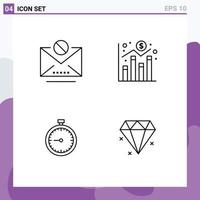 Line Pack of 4 Universal Symbols of email clock message graph quick Editable Vector Design Elements