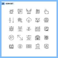 User Interface Pack of 25 Basic Lines of alphabetical hand caring finger scanner Editable Vector Design Elements