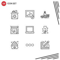 Group of 9 Modern Outlines Set for lunch education accumulation drink money Editable Vector Design Elements