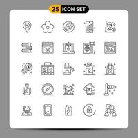 Line Pack of 25 Universal Symbols of man camera disc chart mobile Editable Vector Design Elements