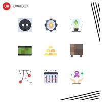 Mobile Interface Flat Color Set of 9 Pictograms of appliances gold bar day gold tennis Editable Vector Design Elements