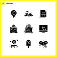 9 Icon Set Simple Solid Symbols Glyph Sign on White Background for Website Design Mobile Applications and Print Media vector