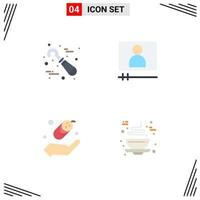 Set of 4 Modern UI Icons Symbols Signs for dental protection tools video player coffee Editable Vector Design Elements