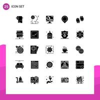 Group of 25 Modern Solid Glyphs Set for protective glove format boxing marker Editable Vector Design Elements