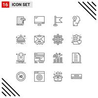 Set of 16 Commercial Outlines pack for human bulb imac idea map Editable Vector Design Elements