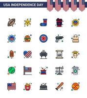 conjunto de 25 líneas llenas planas modernas paquete en el día de la independencia de estados unidos seguridad celebración de estados unidos jugo alcohol elementos de diseño vectorial del día de estados unidos editables vector