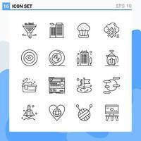 los iconos de estilo moderno de 16 líneas describen símbolos para uso general signo de icono de línea creativa aislado sobre fondo blanco paquete de 16 iconos vector