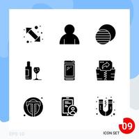 Modern Pack of 9 Icons Solid Glyph Symbols isolated on White Backgound for Website designing vector