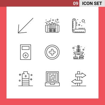 Group of 9 Modern Outlines Set for user interface measure technology ipod Editable Vector Design Elements