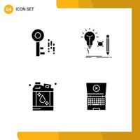 Set of 4 Vector Solid Glyphs on Grid for internet flammable idea lamp liquid Editable Vector Design Elements