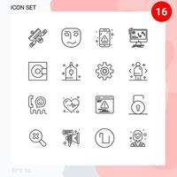 Stock Vector Icon Pack of 16 Line Signs and Symbols for data sync mask synchronization interface Editable Vector Design Elements