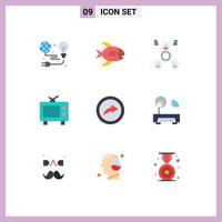 User Interface Pack of 9 Basic Flat Colors of link media sea television people Editable Vector Design Elements