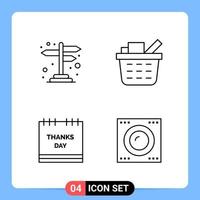 4 Line Black Icon Pack Outline Symbols for Mobile Apps isolated on white background 4 Icons Set vector