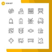 Pack of 16 Modern Outlines Signs and Symbols for Web Print Media such as bag data internet connection pencil Editable Vector Design Elements