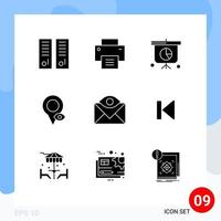 Pack of 9 creative Solid Glyphs of contact pointer user map eye Editable Vector Design Elements