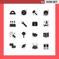 Universal Icon Symbols Group of 16 Modern Solid Glyphs of cake target knock female watch kit Editable Vector Design Elements