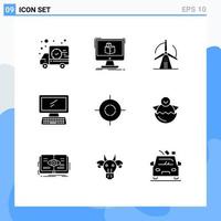 Stock Vector Icon Pack of 9 Line Signs and Symbols for target keyboard turbine device computer Editable Vector Design Elements