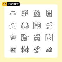 16 iconos creativos para el diseño moderno de sitios web y aplicaciones móviles receptivas 16 símbolos de contorno signos sobre fondo blanco paquete de 16 iconos vector