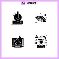 4 Icons in Solid Style Glyph Symbols on White Background Creative Vector Signs for Web mobile and Print