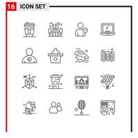 Universal Icon Symbols Group of 16 Modern Outlines of next laptop user imac monitor Editable Vector Design Elements