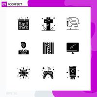 Modern Set of 9 Solid Glyphs and symbols such as neoscoin leader graveyard head boss Editable Vector Design Elements