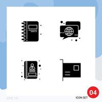 Group of 4 Modern Solid Glyphs Set for back to school address open book globe communication Editable Vector Design Elements