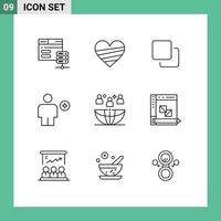 Modern Set of 9 Outlines Pictograph of human booked gift body stack Editable Vector Design Elements