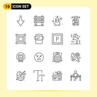 Pictogram Set of 16 Simple Outlines of corner board avatar valentine cookies Editable Vector Design Elements