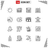 16 iconos estilo de línea basados en cuadrícula símbolos de esquema creativos para el diseño de sitios web signos de icono de línea simple aislados en fondo blanco conjunto de 16 iconos vector