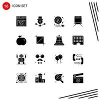 Modern Set of 16 Solid Glyphs Pictograph of crop apple draw travel regular Editable Vector Design Elements