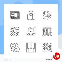 Modern Pack of 9 Icons Line Outline Symbols isolated on White Backgound for Website designing vector