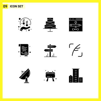 conjunto de glifos sólidos de interfaz móvil de 9 pictogramas de desarrollo de grado de aplicación de diploma de hotel elementos de diseño vectorial editables vector