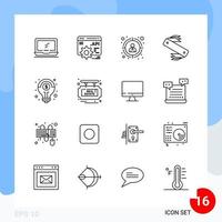 Modern Pack of 16 Icons Line Outline Symbols isolated on White Backgound for Website designing vector