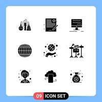 9 Thematic Vector Solid Glyphs and Editable Symbols of spin fitness computer basketball spinning globe Editable Vector Design Elements